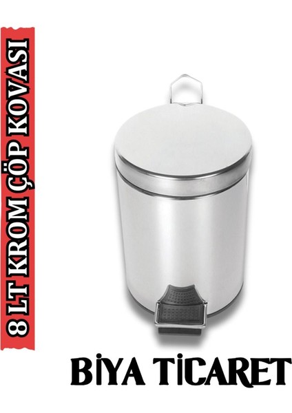 8 Litre Şık Krom Pedallı Çöp Kovası, Dayanıklı ve Estetik Tasarım