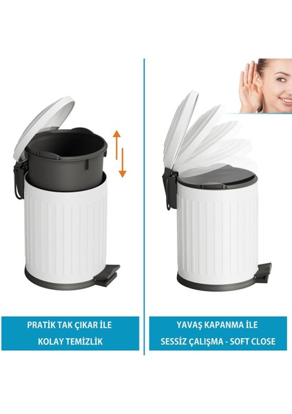 Beyaz Pedallı 5 Litre Çöp Kovası, Pratik ve Şık Tasarım fiyatları