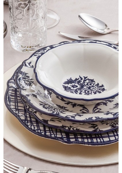 Stoneware 24 Parça 6 Kişilik Mavi Desenli Yuvarlak Yemek Takımı fırsatları