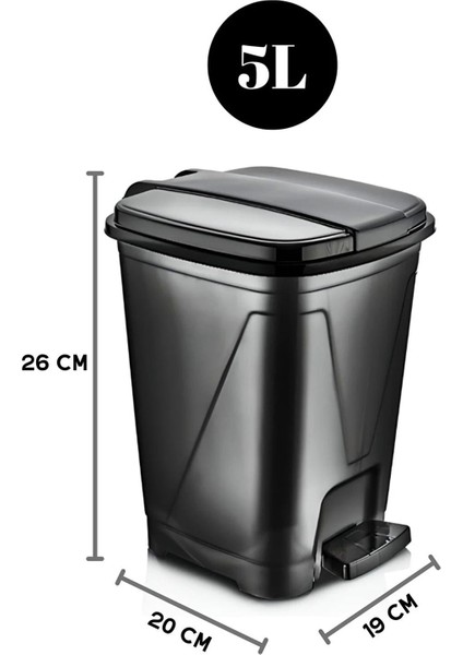 5 Litre Siyah Kare Pedallı Çöp Kovası, Çok Amaçlı Kullanım Için Şık ve Pratik modelleri