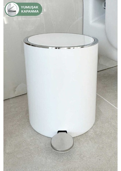 Şık Beyaz Pedallı Çöp Kovası, 5 Litre, Pratik ve Temiz Kullanım