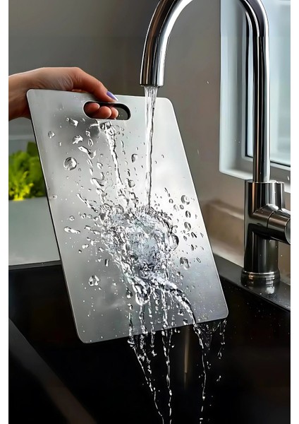 Paslanmaz Çelik Antibakteriyel Mutfak Kesme Tahtası 24X34CM Gri