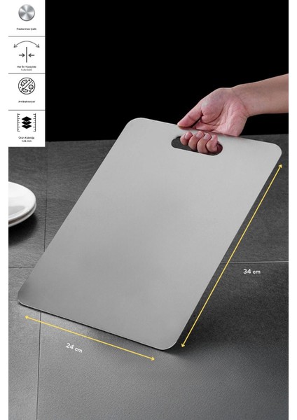 Paslanmaz Çelik Antibakteriyel Mutfak Kesme Tahtası 24X34CM Gri modelleri