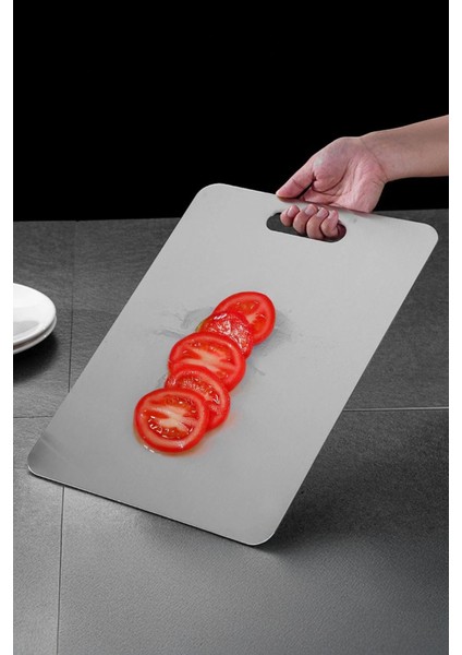 Paslanmaz Çelik Antibakteriyel Mutfak Kesme Tahtası 24X34CM Gri