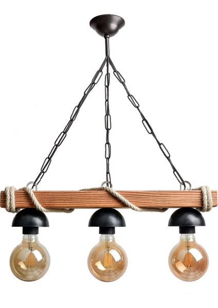 Doğal Ahşap Rustik 3'lü Kütük ve Halatlı Şapkalı Avize, Sıcak Atmosfer fiyatları