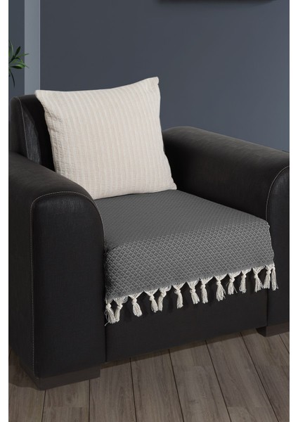 Kahverengi Saçaklı Pamuklu Oturma Örtüsü 70X95 Cm, Şık ve Koruyucu Koltuk Şalı