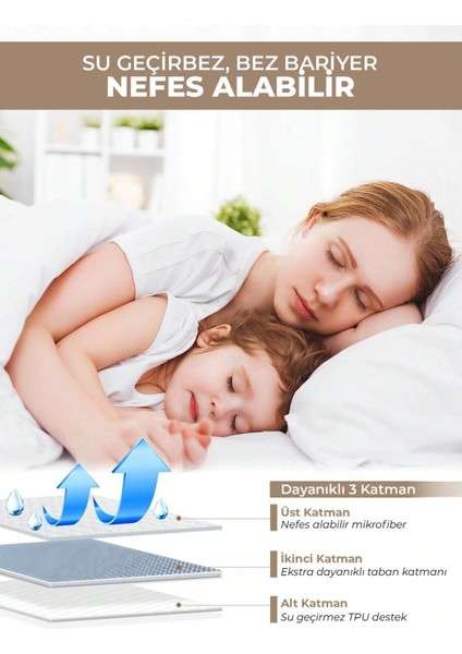 Bebek ve Çocuklar Için Su Geçirmez Kapitone Pamuk Yatak Alezi, Beyaz Renk