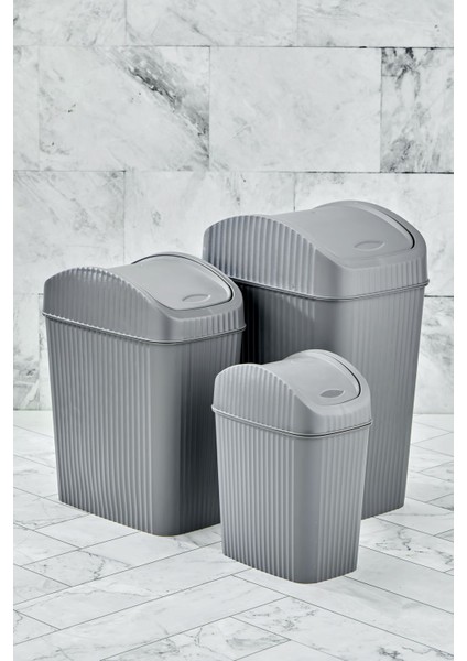 Modern 3'lü Kapaklı Çöp Kovası Seti, Farklı Boyutlar, Şık Gri Renkli fırsatları