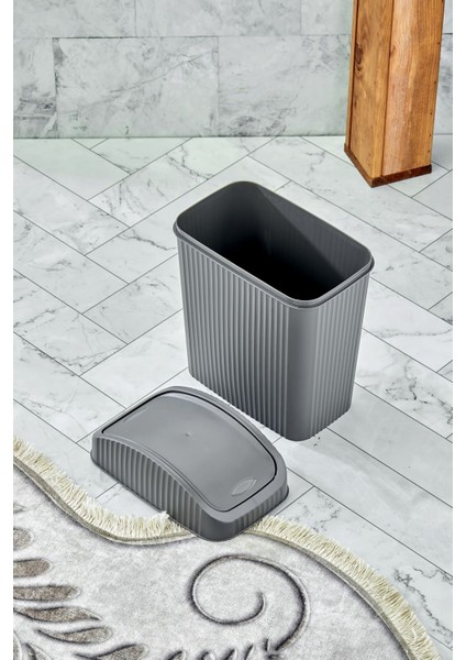 Modern 3'lü Kapaklı Çöp Kovası Seti, Farklı Boyutlar, Şık Gri Renkli