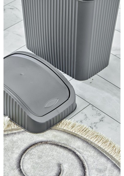 Modern 3'lü Kapaklı Çöp Kovası Seti, Farklı Boyutlar, Şık Gri Renkli