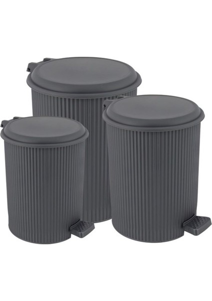 Antrasit Gri 3'lü Nostaljik Pedallı Çöp Kutusu, 20, 11 ve 6 Litre Seçenekleriyle
