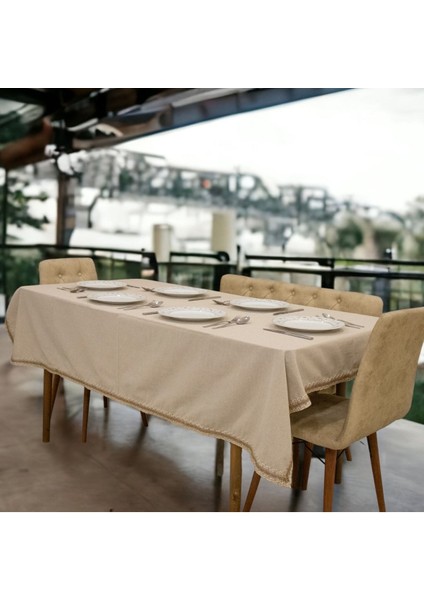 Bej Pamuk Keten Jüt Dantelli Şık Masa Örtüsü fiyatları