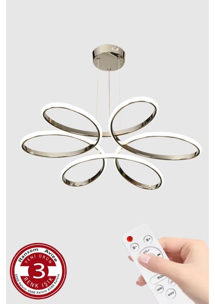 3 Renk Kumandalı Büyük Salon ve Oda Avizesi, Krom Ledli, Papatya Tasarım fırsatları