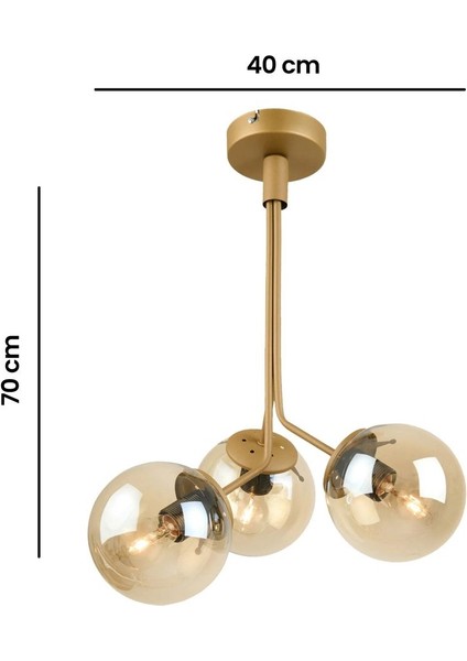 3'lü Bal Cam Avize, Eskitme, 70 Cm, Kahverengi, Şık ve Hoş Aydınlatma Seçeneği