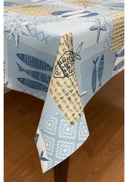 Mavi Pvc Elyaf Tabanlı Silinebilir Masa Örtüsü, Şık ve Dayanıklı Kullanım Sağlar.