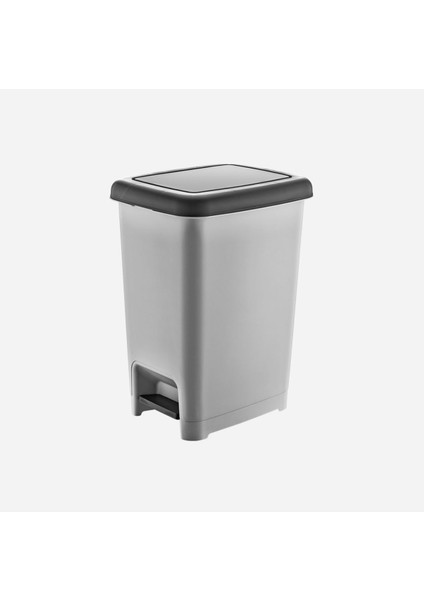 25 Lt Slim Pedallı Plastik Çöp Kutusu, Metalik Gri Siyah Kapaklı, Iç Kovası Yok