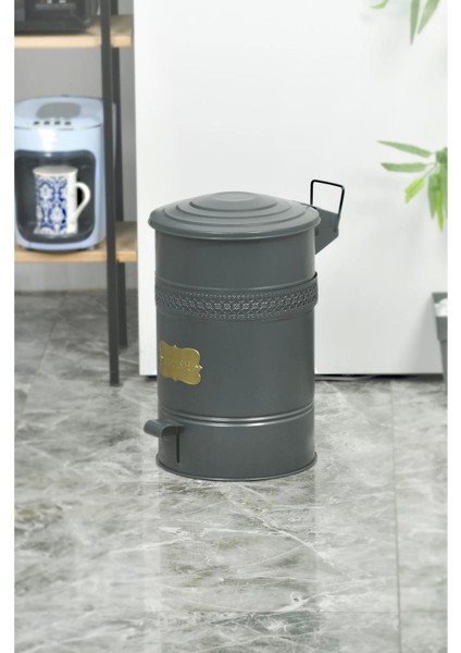 16 Lt Kapaklı Metal Çöp Kovası, Mutfak ve Banyo Için Antrasit Renkli