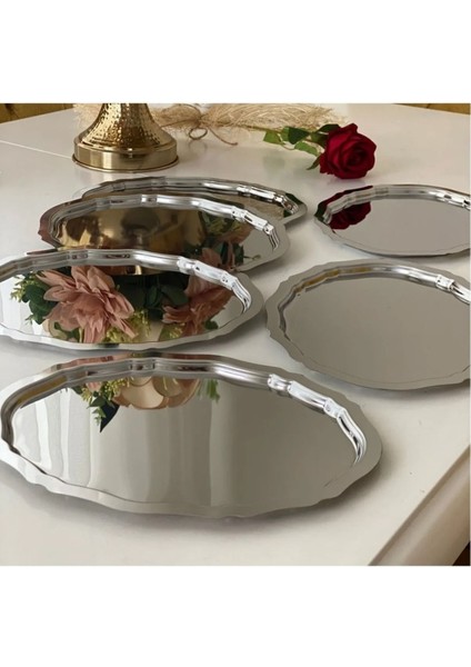 Paslanmaz Çelik Oval Tepsi 20-25CM, 6'lı, Çay Kahve Sunum, Nişan, Ikram, Yüzük Için fiyatları