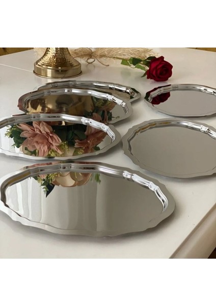 Paslanmaz Çelik Oval Tepsi 20-25CM, 6'lı, Çay Kahve Sunum, Nişan, Ikram, Yüzük Için indirimleri