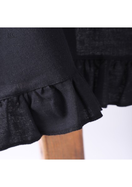 Şık Siyah Keten Firfirli Masa Örtüsü, Modern ve Zarif Tasarım fırsatları