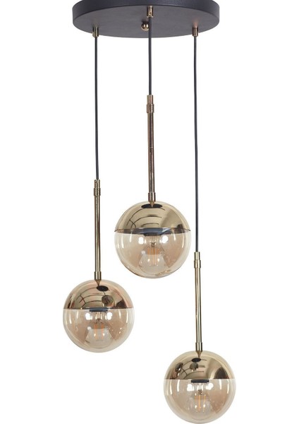 Şık 3’lü Altın ve Siyah Metal Gövde Bal Renkli Camlı Lüx Sarkıt Avize fiyatları