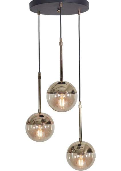 Şık 3’lü Altın ve Siyah Metal Gövde Bal Renkli Camlı Lüx Sarkıt Avize fırsatları