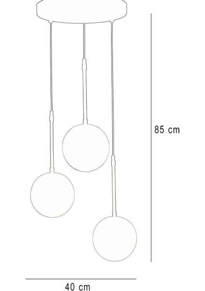 Şık 3’lü Altın ve Siyah Metal Gövde Bal Renkli Camlı Lüx Sarkıt Avize