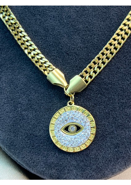 Gold Çelik Kolye Silver Taşlı modelleri