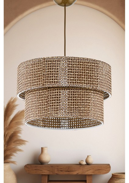 Bej Modern Doğal Hazeran Rattan 2 Katlı Sarkıt Avize, Şık ve Doğal Aydınlatma Seçeneği