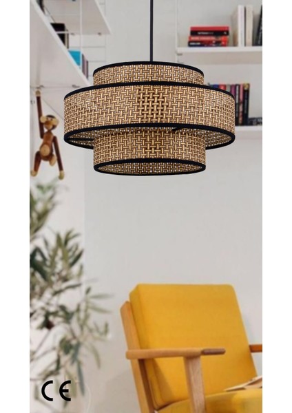 Doğal Hazeran Rattan 3 Katlı Renkli Sarkıt Avize, Şık ve Şeffaf Tasarım