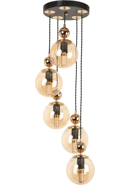 5'li Siyah Gold Bal Camlı Sarkıt Avize, Şık ve Modern Ev Dekorasyonu Için Ideal
