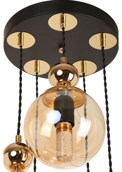 5'li Siyah Gold Bal Camlı Sarkıt Avize, Şık ve Modern Ev Dekorasyonu Için Ideal modelleri