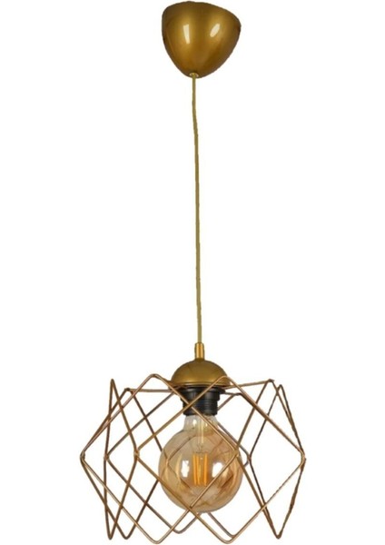 Şık Eskitme Kare Tekli Avize, Camsız ve Altın Renkli Tasarım