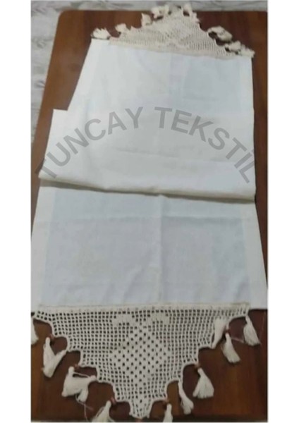 El Dantelli Püsküllü Keten Masa Örtüsü, Buldan Işili Bej Şömen fiyatları
