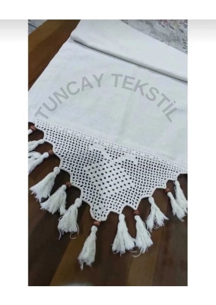 El Dantelli Püsküllü Keten Masa Örtüsü, Buldan Işili Bej Şömen modelleri