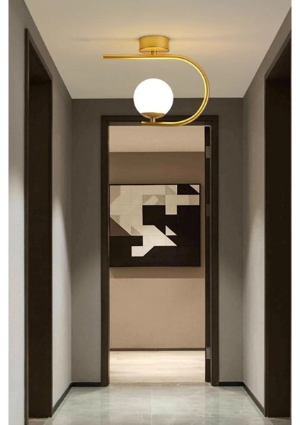 Modern Altın Kasa Beyaz Kapalı Camlı Tekli Avize, Şık ve Zarif Dekorasyon Seçeneği