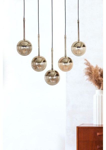 Altın ve Siyah Metal Gövdeli Şık Camlı Lüx Sarkıt Avize