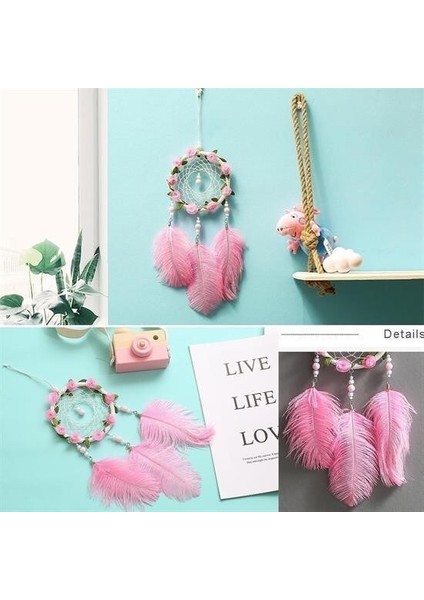 Omb Store El Yapımı Kuş Tüyü ve LED Işıklı Dekoratif Asma Düş Rüya Kapanı