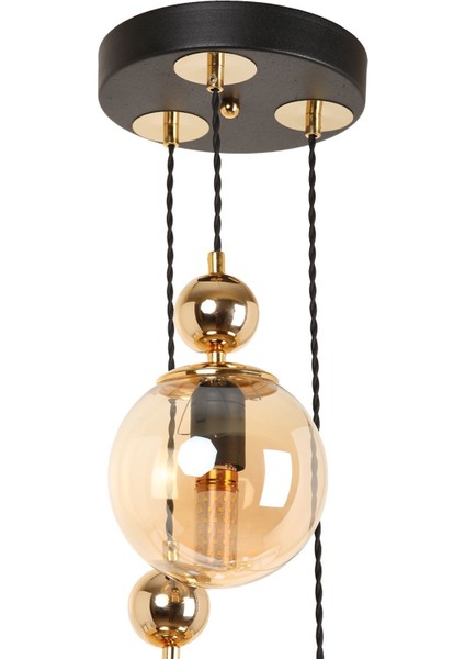 3'lü Siyah Gold Bal Cam Sarkıt Avize, Şık ve Modern Tasarım. modelleri