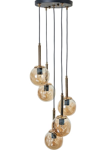 Şık Metal Gövde Bal Renkli Cam Sarkıt Avize, Modern ve Zarif Tasarım.