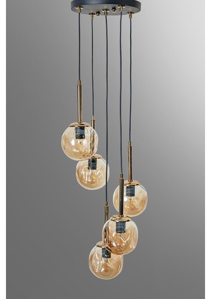 Şık Metal Gövde Bal Renkli Cam Sarkıt Avize, Modern ve Zarif Tasarım.