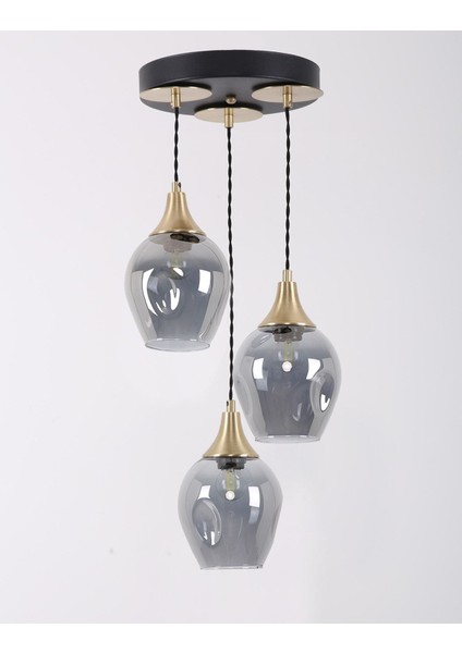 Şık 3’lü Füme Eskitme Camlı Sarkıt Avize, Modern ve Zarif Tasarım. modelleri