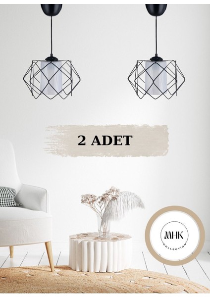 Modern Siyah ve Beyaz Mika Camlı Çok Kare Avize Seti (2 Adet)