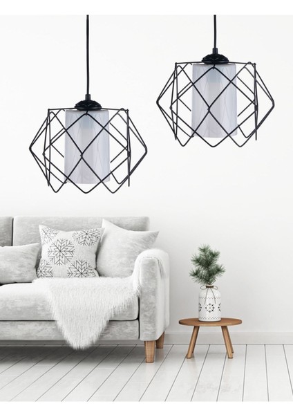 Modern Siyah ve Beyaz Mika Camlı Çok Kare Avize Seti (2 Adet) fırsatları