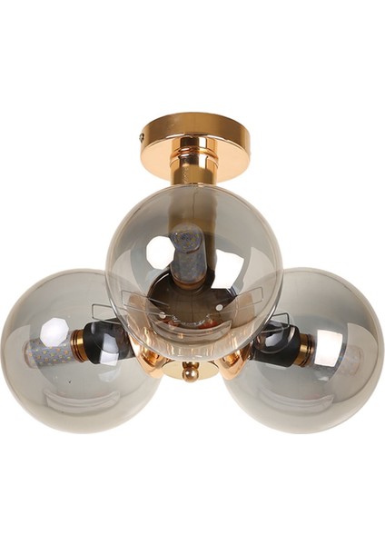 3'lü Gold Kaplama Füme Camlı Modern Tavan Avizesi