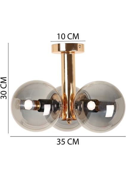 3'lü Gold Kaplama Füme Camlı Modern Tavan Avizesi indirimleri