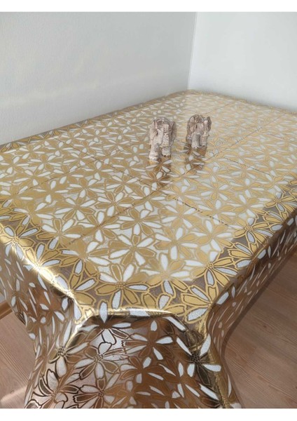 Yaldızlı Sarı Pvc Muşamba Masa Örtüsü, Leke Tutmaz ve Kolay Temizlenir