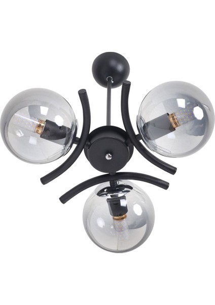 Şık Siyah Krom 3 Füme Camlı Modern Avize fiyatları