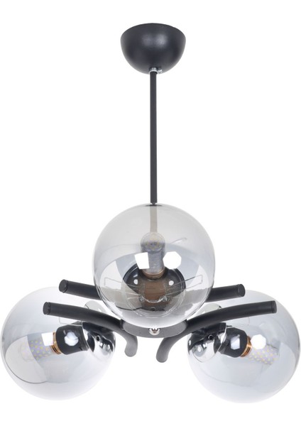 Şık Siyah Krom 3 Füme Camlı Modern Avize modelleri