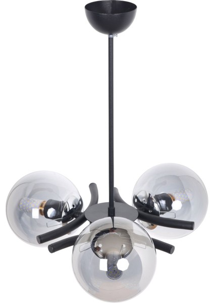 Şık Siyah Krom 3 Füme Camlı Modern Avize fırsatları